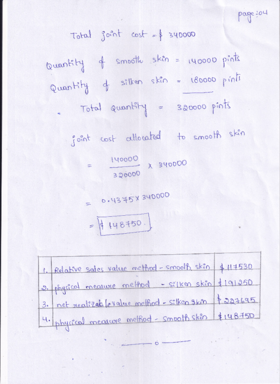 page 204 Total joint cost $340000 Quantity of Quantity of . Total smooth skin = 140000 pints sitten skin - 180000 pints Quant