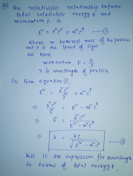 (a) The relativistic relationship between total relativistic energy E and momentum p is E = pret intet where, m be the rest m