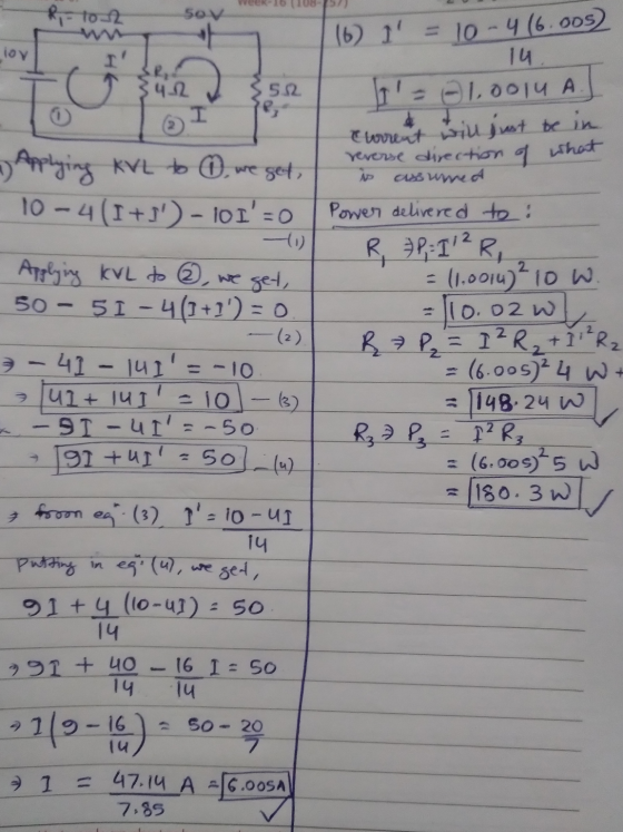 R-1002 50V 10 1 = 10-416.005) lov I 142 5.52 se, I 1 = 1oo14 A Torrent will just be in reverse direction of what AD assume
