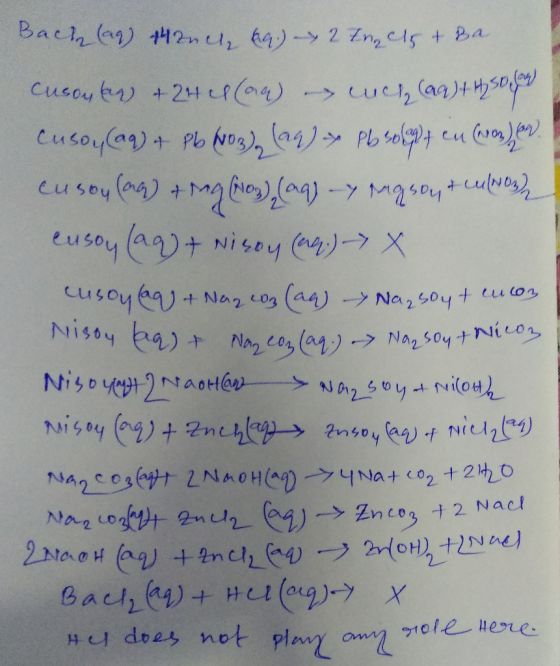Back (ag) 1420cl, 6g.) 2 Engels & Bar cuson ke + 2HCl (org) wich (aa) + Hy soon cuso, (aq) + Pb (NOB) (aq) x Absolont eu fron