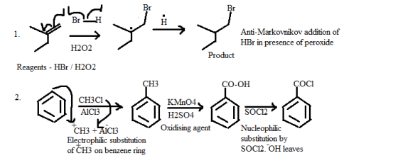 Br Br Br حفل 1. Anti-Markovnikov addition of HBr in presence of peroxide H202 Product Reagents - HBr /H202 CH3 ÇO-OH COC1 2.