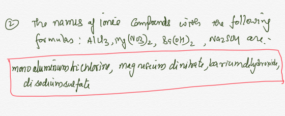 ♡ The names of lonie Comfounds with the following - formulas: Alu3, ing (NO3)2, Be (OM₂ , Nazsou are mono aluminum hrichlorin