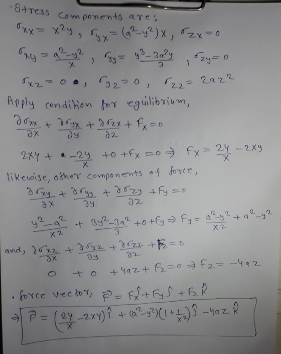 Stress compon ress Components are, От ду да хү= x , y = (-?) х 2х = 0 = , у = 9 34, ayeo Т ое, о, о, о, 2 az Apply co