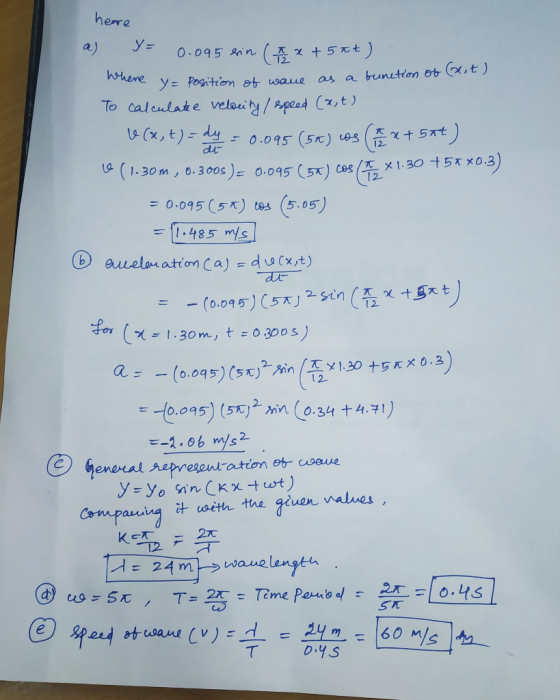 here y= a) +5 t) 0.095 Amn ( Whene as a buncteon ot ,t) y= Pogntron et uwaue To caleulate velauiy/spead C, t ) Cx, t)dy di 5x