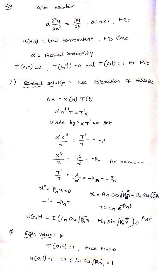Ang Given Equation a 2²4 Ju at Ocuch, tzo da? UG,H = local temperature tis time ) a = Thermal Conductivity. T(1,0)=0 t(,t) zo