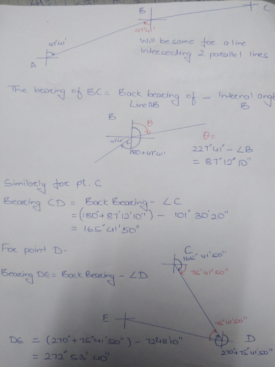 471 4741 Will be some intercecting a for a line. parallel lines АД The bearing of BC= Back bearing of - Line AB Internal angl