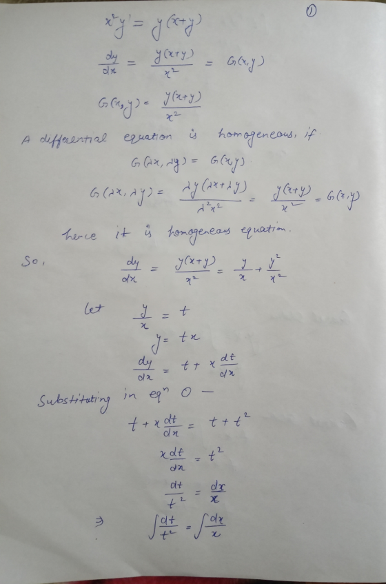 het en gorge Gap Glazy) - Ilary) A differential equation is homogeneous, if G (x, ay) = Grays. G (ix, ay ) = Ny Carly a yeary