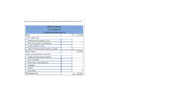 2. As a second step, prepare a new income statement for the month. VEEKAY COMPANY Income Statement For the Month Ended June 3