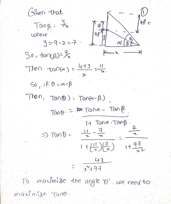 Given that 4fe Tans - You of 94 & cohere y=9-2=7 So, tan (B) = 7 Then tanla) = 4tY K U น H so, if o=arß. Then, Tano) = Tancer