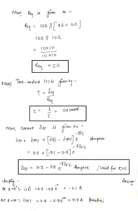 New Req is giren as Req = 102 11 [42+ Gr 102 11 102 = 10x10 10+10 Req =52 News Time- constant (e) is given by - てた 2 0-2 seco