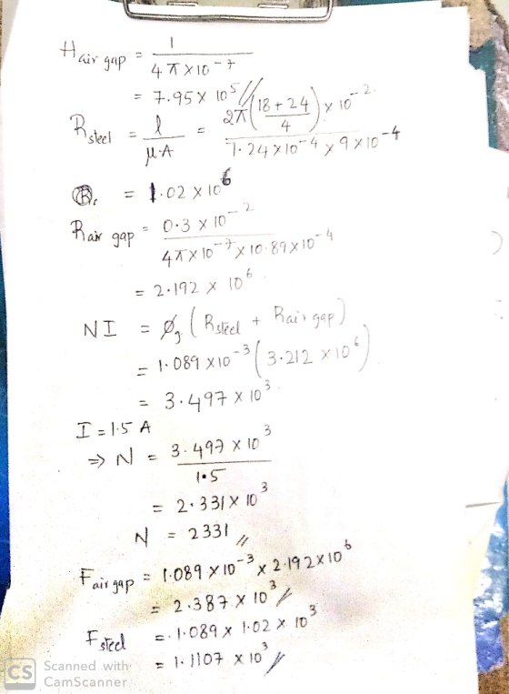 HI Hair gap 4TX 10 - 7 = 7.95 X 104/1824 y 10 Risteel - l = 271 4 )? Uit 7.24710-4 y 9X10-4 . = 1.02 X106 air gap = 0.3 x10 .
