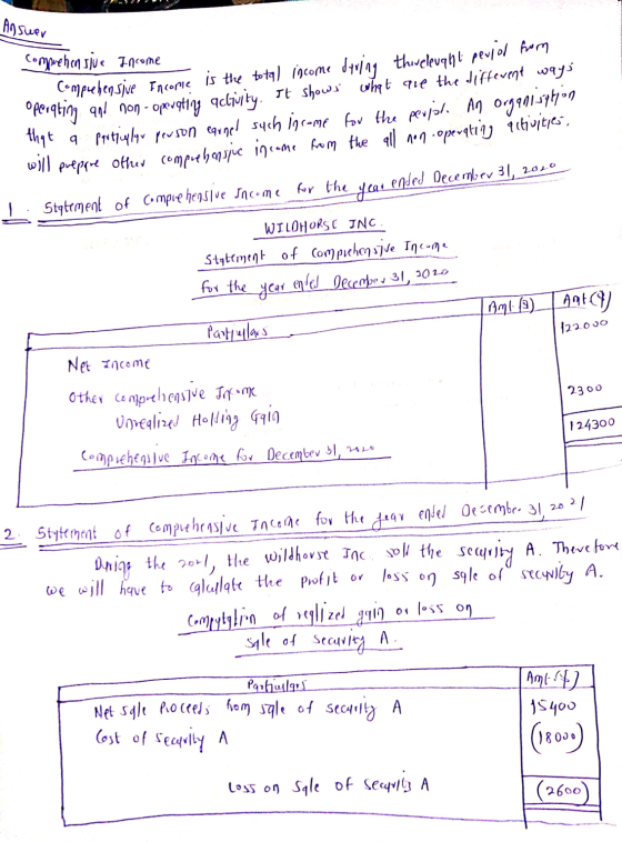 Answer comprehensive Income Comprehensive Income is the total income during thiveleught period from perating and non-operatin