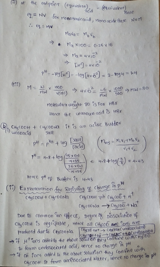 acid Base (ii) at the end point (equivalent) = (equivalent) eq = NV for MoDo Basicaid, Mono acidic Base N i eg=MV Mava = Molo