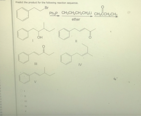 Predict the product for the following reaction sequence. -Br Ph3P CH3CH2CH2CH2Lİ CH3CCH2CH3 ether OH SON-