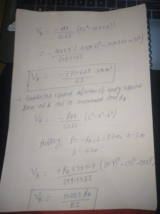 M MX (21 2 - 32x+x2) GLEI - - 16483 (2218.7) ² _ 3x8,783 +(372) 6X817X EI Ve = -773•628 XN-m3 EI Conndur the upward deflectio