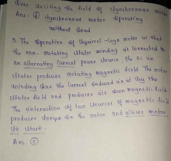 Wyer u2x citing -Refield uol dynchro nous motor Ans :ⓘSynchronous motor @perating without load 5. Th tOperatton th non- totat