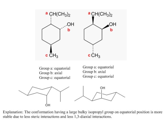 a CH(CH3)2 a CH(CH3)2 OH NOH OH с CH3 cCH3 Group a: equatorial Group b: axial Group c: equatorial Group a: equatorial Group b