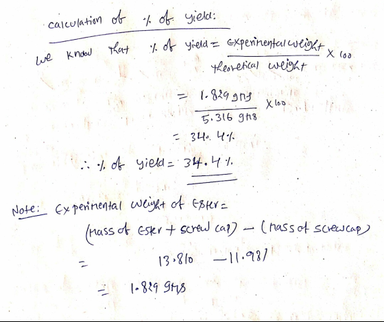 calculation of mental weight & coo e know that of of. yield: % of yield = experimental weight s theoretical weight = 1.8899ng