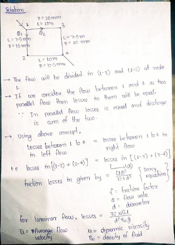 solation D = 20 mm L= 10m 3 L = 7.5 mm D = 15m L = 7.5 m 1 = 10 mm 4 2 Llom D = 12.5 TV → The flow will be divided in 1-3) an