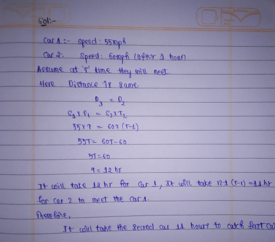 Sol:- Osto cact:- speed : 57mph Speed: Comph (after I houn Assume at time they corn meet. Here Distance is same Dy za SA XP