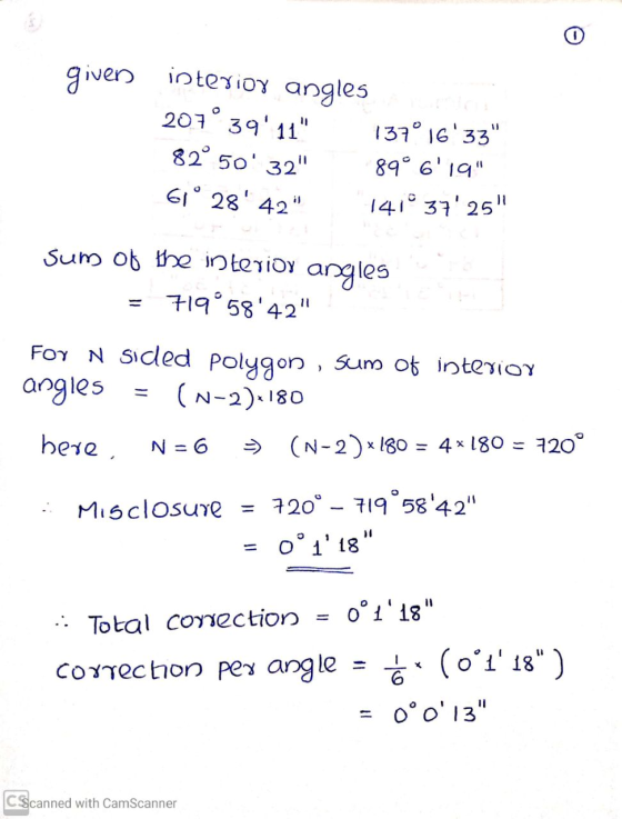 given interior angles 201° 39 11 137°1633 82° 50 32 89° 619 G1° 2842 141° 3725 Sum of the interior angles = 719°5