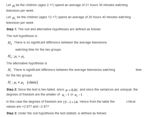 Let p, be the children (ages 2-11) spend an average of 21 hours 30 minutes watching television per week. Let u, be the childr