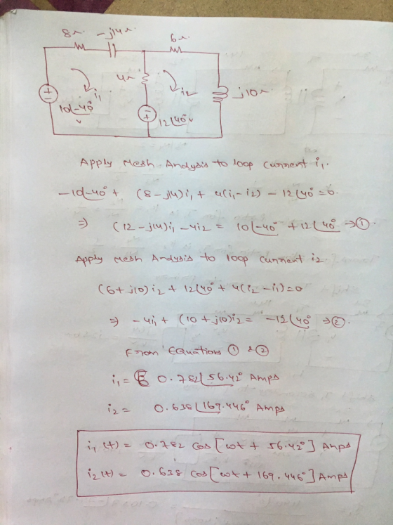 % - јчя bu hiſ Prol-46 Pin Blom , Apply Mesh Andysis to loop current is. _id=407 (8-j4), + alig-is) – 12 (40=0. - (12-ju)i,