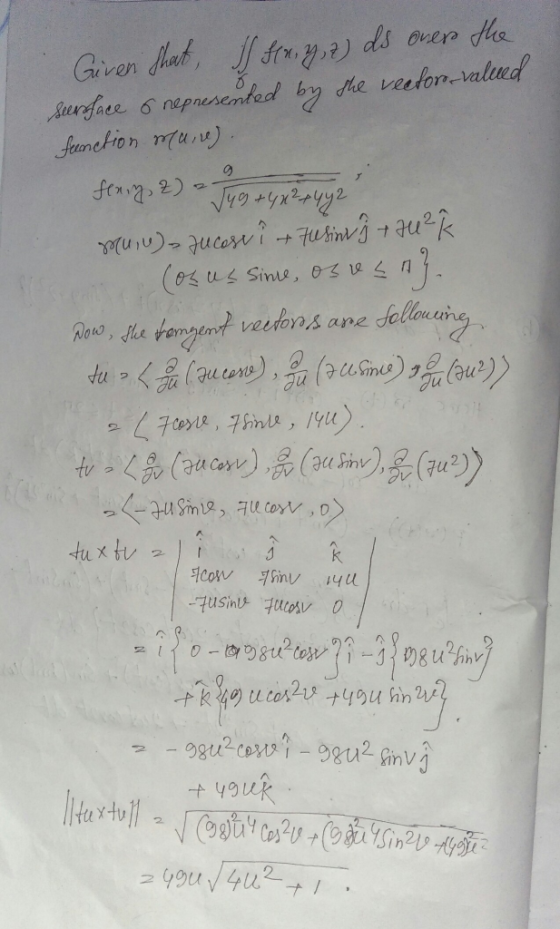 Given that, I ftn 4,7) ds oners the Surface o nepresented by the veetor-valued function mare). feny, z). Muin) - Jucasti + Fu