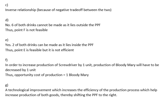 Inverse relationship (because of negative tradeoff between the two) No. 6 of both drinks cannot be made as it lies outside th