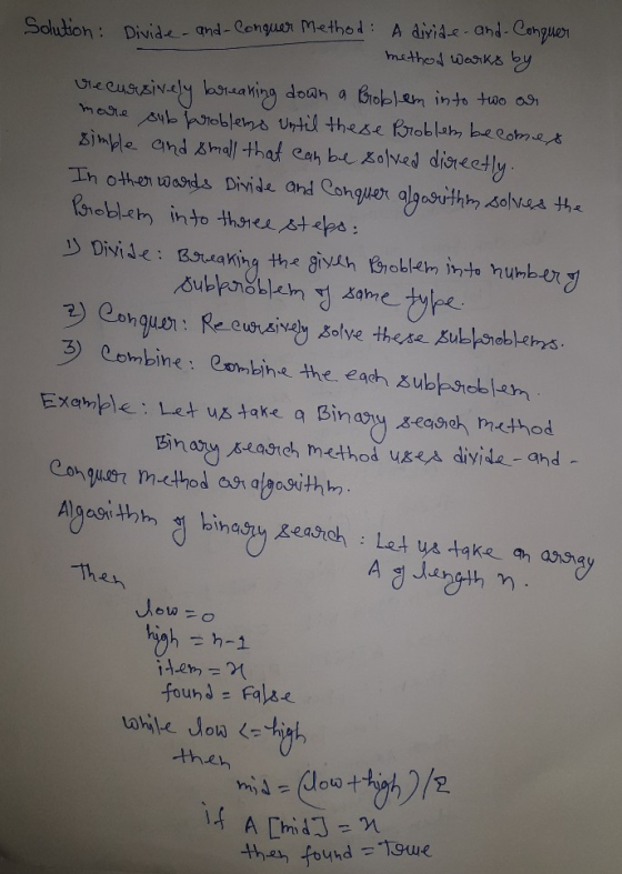 Sohtion: Divid -and-Cngun Method: A divià-e - and.g4 Divide: Baing th givsh Bobe into huwb 3 Combine: eonbiha the eadh zubpho