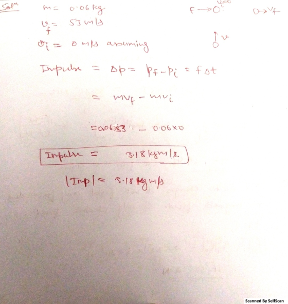 m= o.o6kg of 53 wils f omis abu burning lv Impulse Ap= Pfap fot muganvi 50006453 0.06XO Impalse = 3.18kgry is. Inpla 3.18 Hy