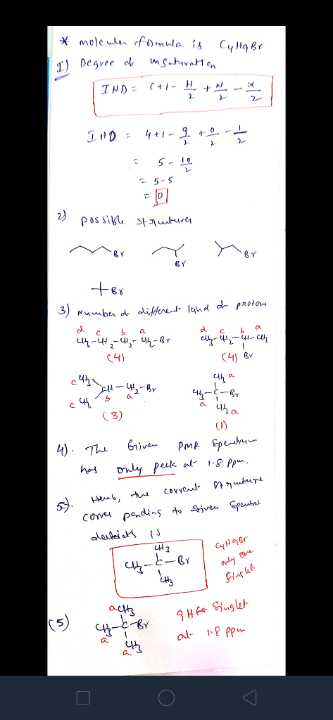 * mole when formula is Cy Hq Br 1) Degree of inshyrattan IAD = CH 1 - 1 / 2 + - - 4 - 1 IND = 4+1-9 + 0 2 - - - - 5-10 -5-5 2