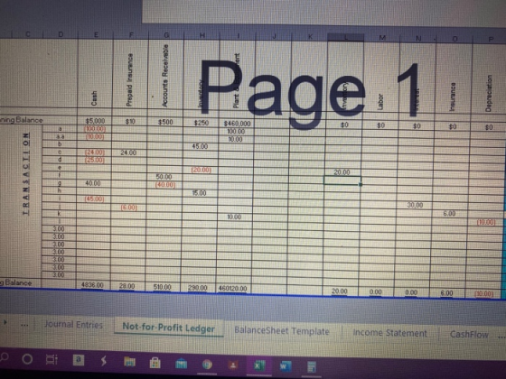 D E F G H U M N P Prepaid Insurance Accounts Receivable Cash Page 1 Depreciation ning Balance $10 $500 $250 $5,000 (100.00) 1