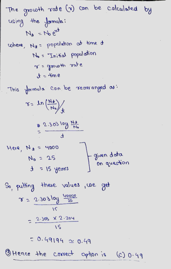 The growth rate (%) can be calculated by using the formula: - Na = No ert cohere, Na population at time it No = Initial popu