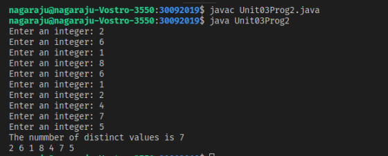 nagara ju@nagaraju-Vostro-3550 :30092019$ javac Unit03Prog2.java nagarajuanagaraju-Vostro-3550:30092019$ java Unit03Prog2 int