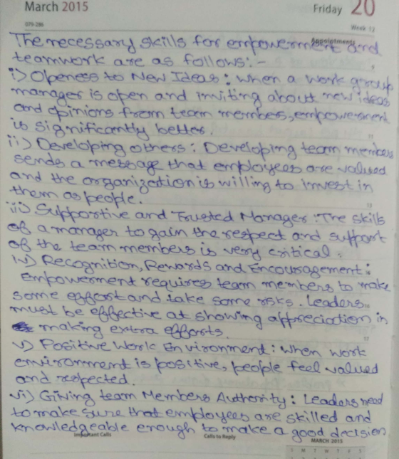 March 2015 Friday 20 0792 The recessary skills for errower sepoinment and teamwork are as follows:- is obeness to New Ideas: