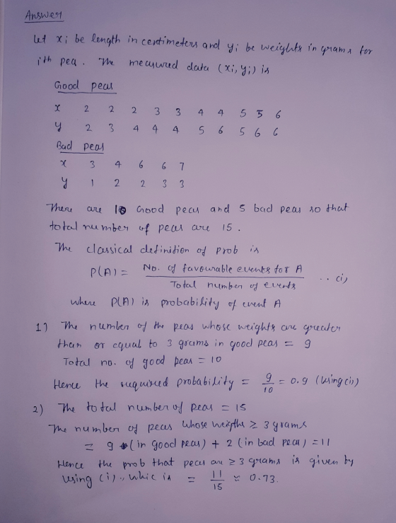 Answer let xi be length in centimeters and yi be weights in grams for ith pea. The measured data (xi, y;) is Good peas x 2 2