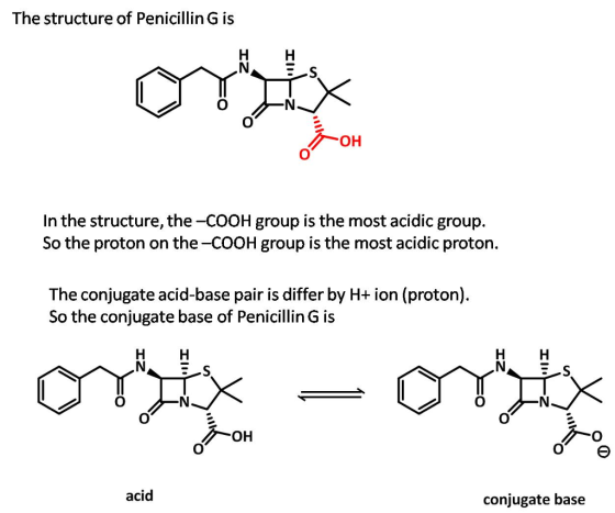 The structure of Penicillin G is он In the structure, the -COOH group is the most acidic group. So the proton on the-COOH gro