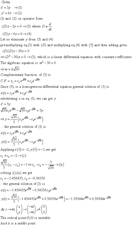 iven 6x2) (1) and (2) in operator form (D)x-5y-03) where D (D)y-6x0(4) Let us eliminate y from (3) and (4) premultiplying eq