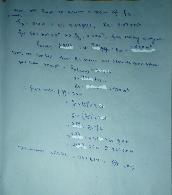 anume, Now, we have to anume a ralue of fou to-0.015 , No 9.57pts. Rez 2.074106 for Rea 207 80t and a 4. sxo from moody diagr