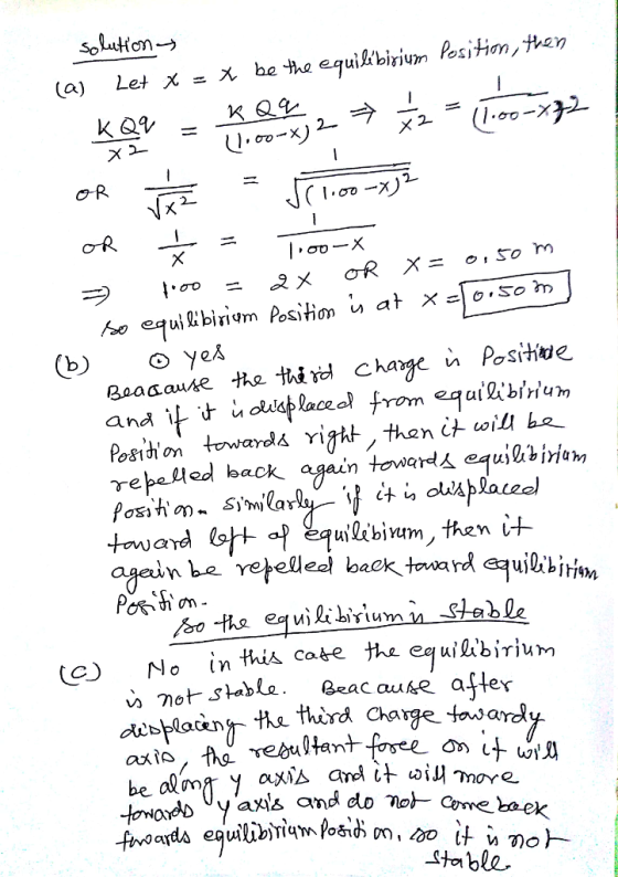 (a) let x he th equibirium Positim, then and toward lo No in thi^ Cae tha equilbiriurm blacthe third Chargetasal - stable. Be