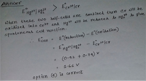 Answer E Hg2+) Hg2+ > Eerstler When these two half-cells are combined then co will be oxidized into crat and Hgat will be red