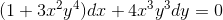 (1+3x^2y^4)dx+4x^3y^3dy=0