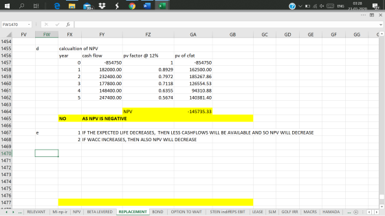 03:28 © V D C Ax 2 ENG 23-03-2020 27 x FW fx FX FY FY EZ GA GB GC GD GE GF GG GA calcualtion of NPV year cash flow pv factor