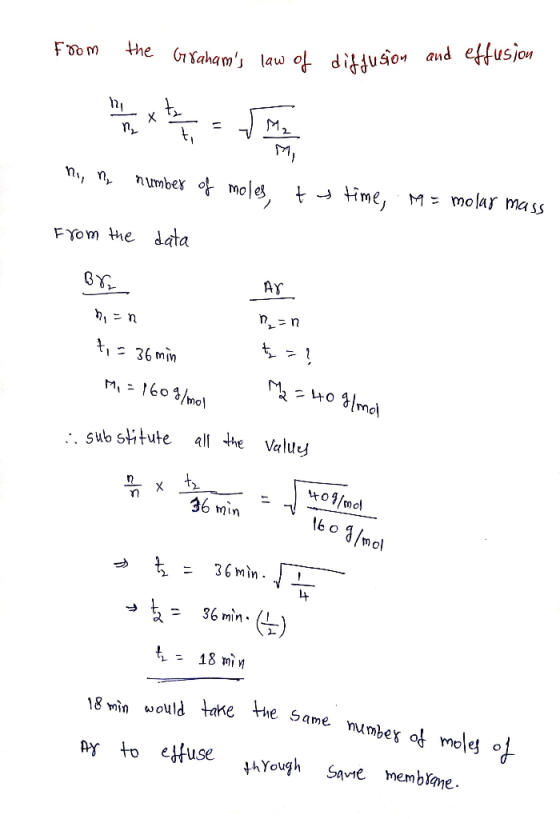 ne Grahams law of diffusion and effusion ni, a number of moles, ty time, M = molar mass From the data BYR AX non =0 =1 t =
