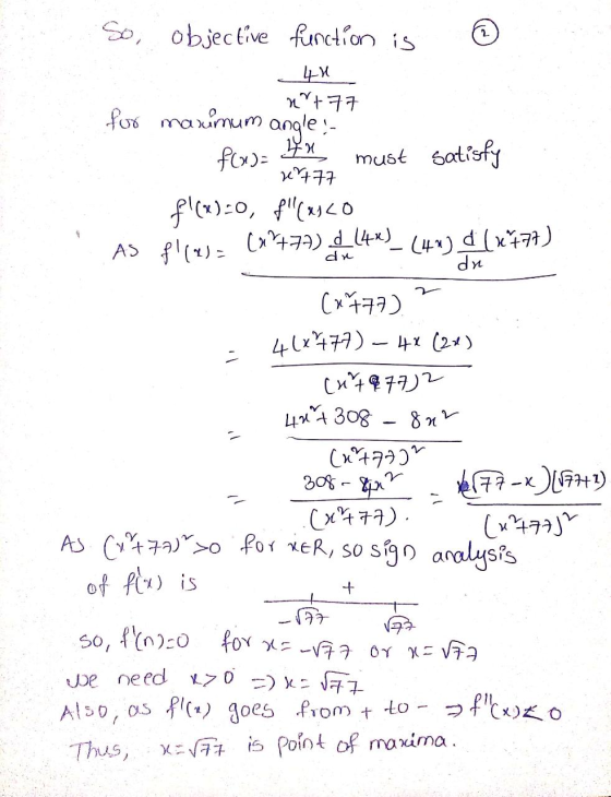 f(x)= yu dn So, objective function is 4u nrt77 for maximum angles must satisfy 877 f(x)=0, f(xico AS f(x)= (ar+77) d (4x) -