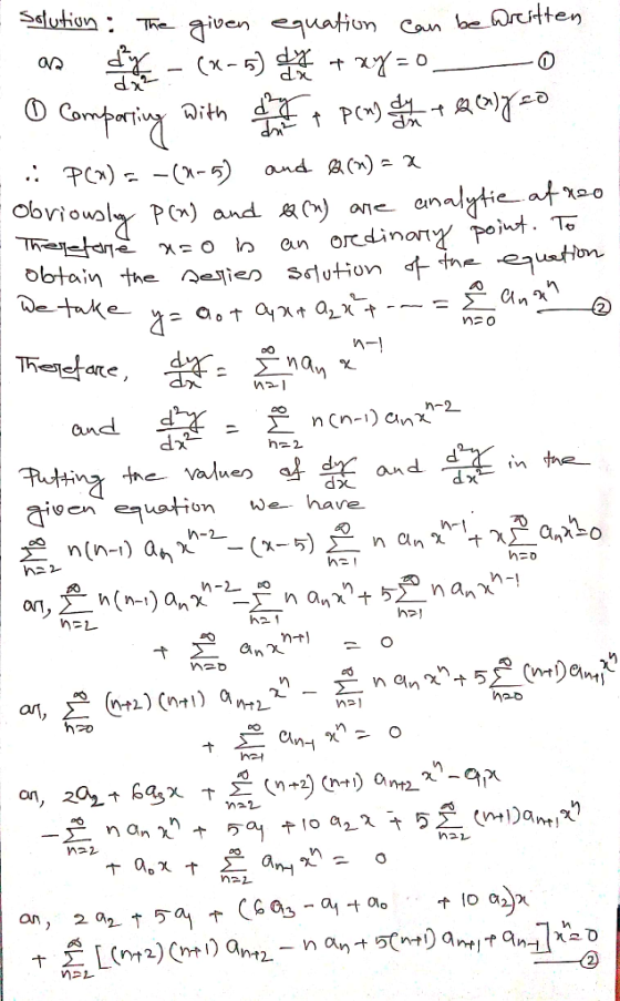 solution: The given equation can be written dy (x-5) de + xy = 0 02 da? o comporting with dy dhe e pins de la Realy zo analyt