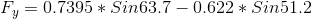 F_{y}=0.7395*Sin63.7 -0.622*Sin51.2