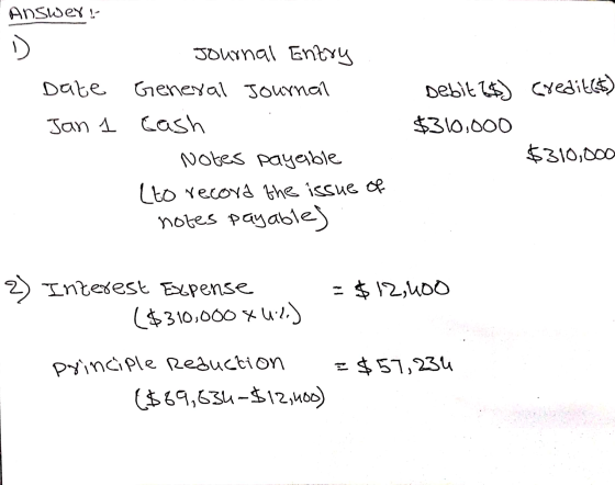 Answerk ) Date Jan 1 Journal Entry General Journal cash Notes payable (to record the issue of notes payables Debit ) Credits)