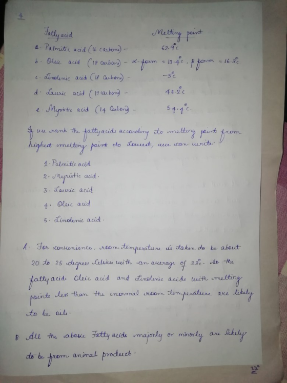 4 Atdlyaud A Palmitic acid (6 castons Muthong paind 2-9c bGleic acid (19 carbor-tom19-4c , P 16.32 -5C . dinelemic acid Cie C